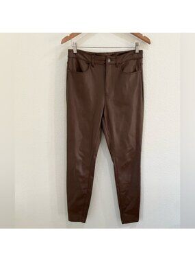 Free People Neutral Faux Leather Pants Contemporary Moto Chic Brown Slimming